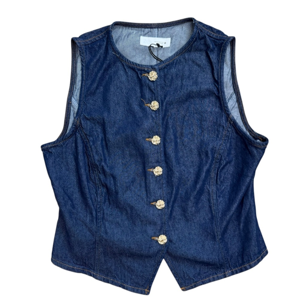 Zara Blue Denim Vest with Gold Accents